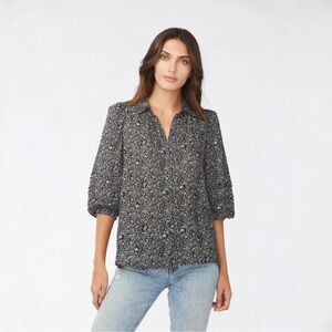 Sundays Estelle Print Button-Up Blouse Top In Black Bloom